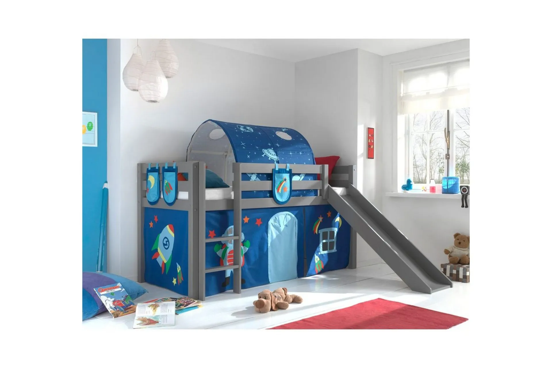 Middelseng med gardin Pino Astro Grå, Grå, Med sklie, Med tunnel, 3