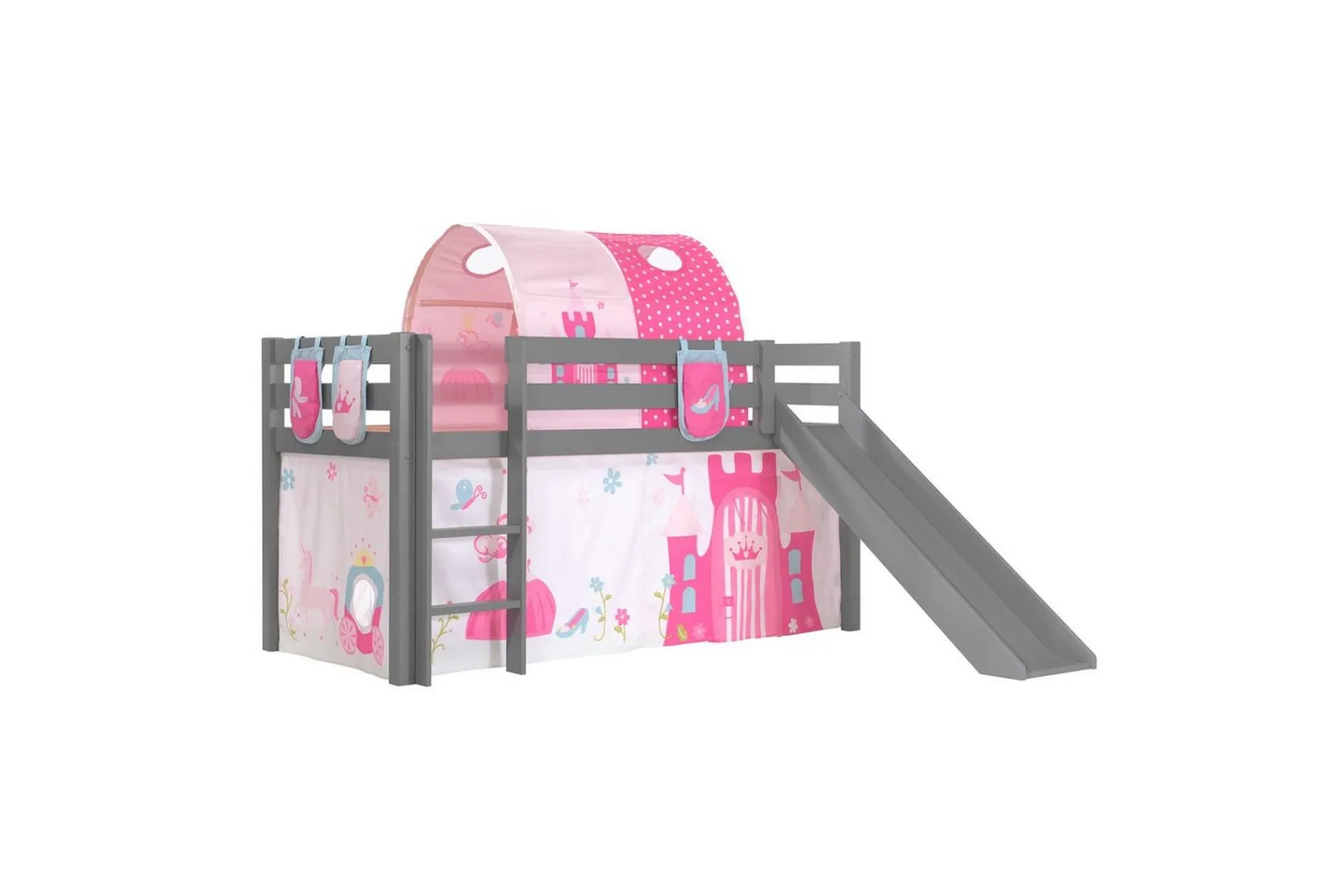 Middelseng med gardin Pino Princess Grå, Grå, Med sklie, Prinsesse, 3