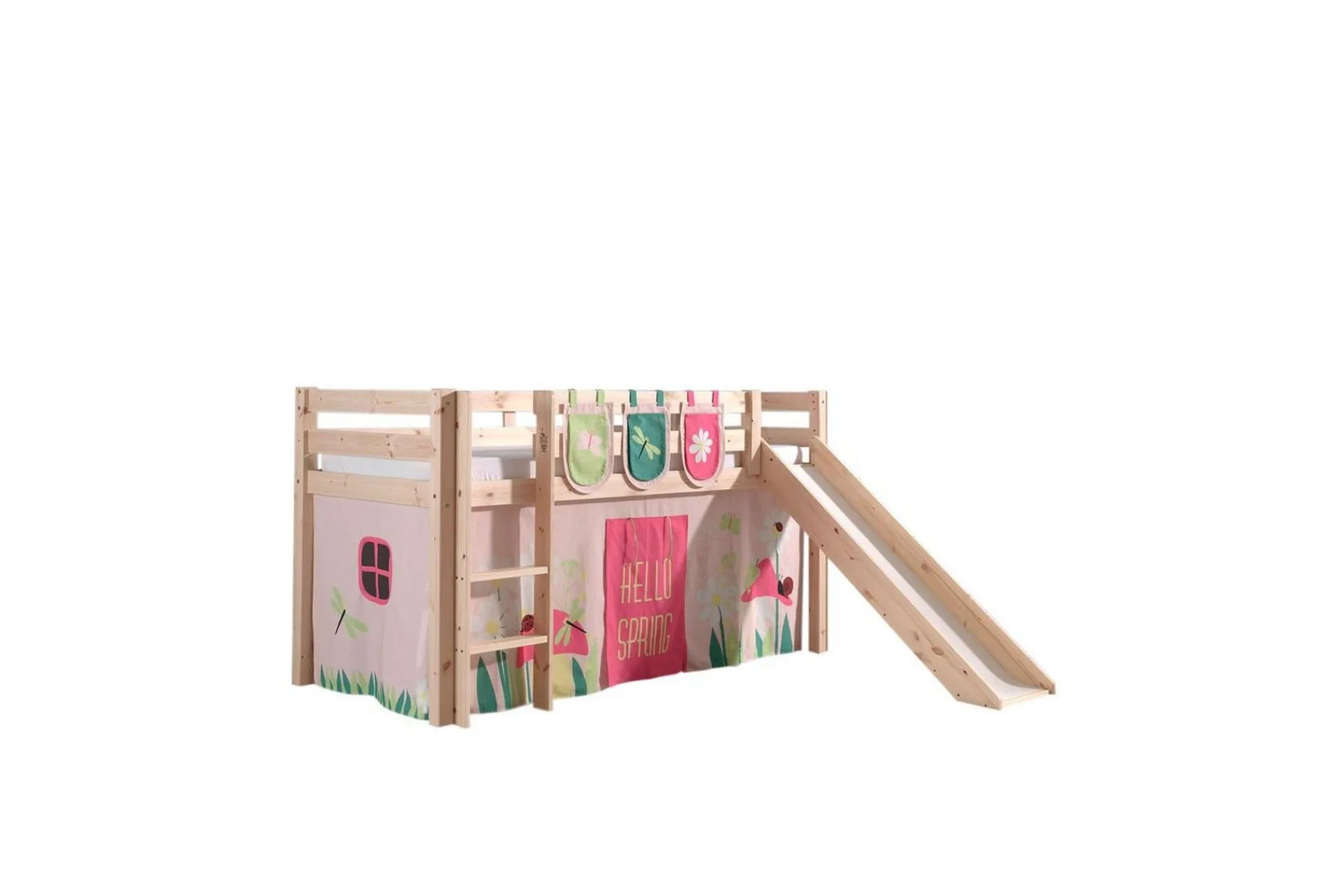 Barneseng & Juniorseng-Middelseng med gardin Pino Spring Naturlig, Naturlig, Med sklie, Uten tunnel, 3 Natural