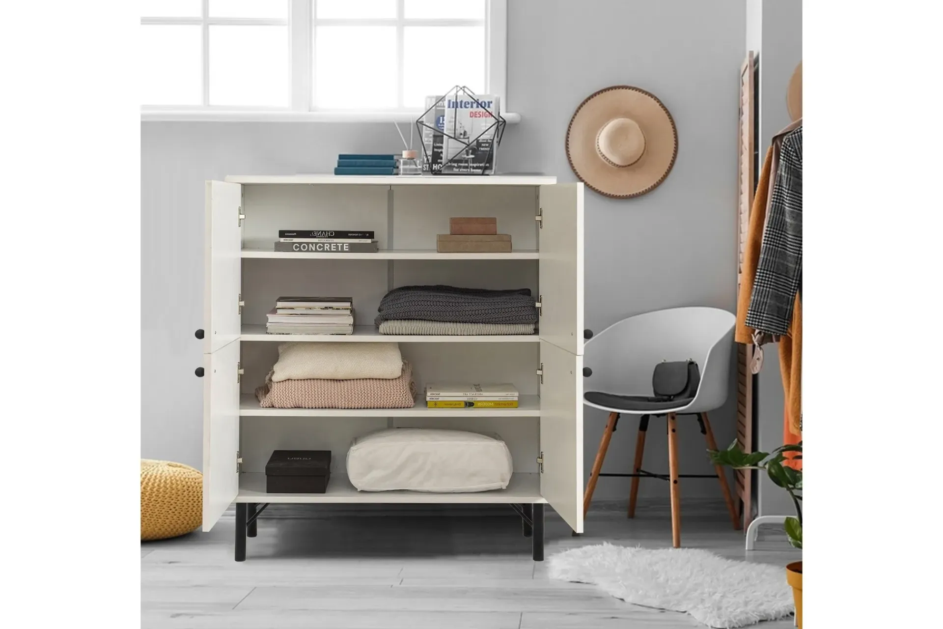 Oppbevaringsskap|Skap-Midia Highboard 95x111 cm Hvit/Brun/Lilla/Gul