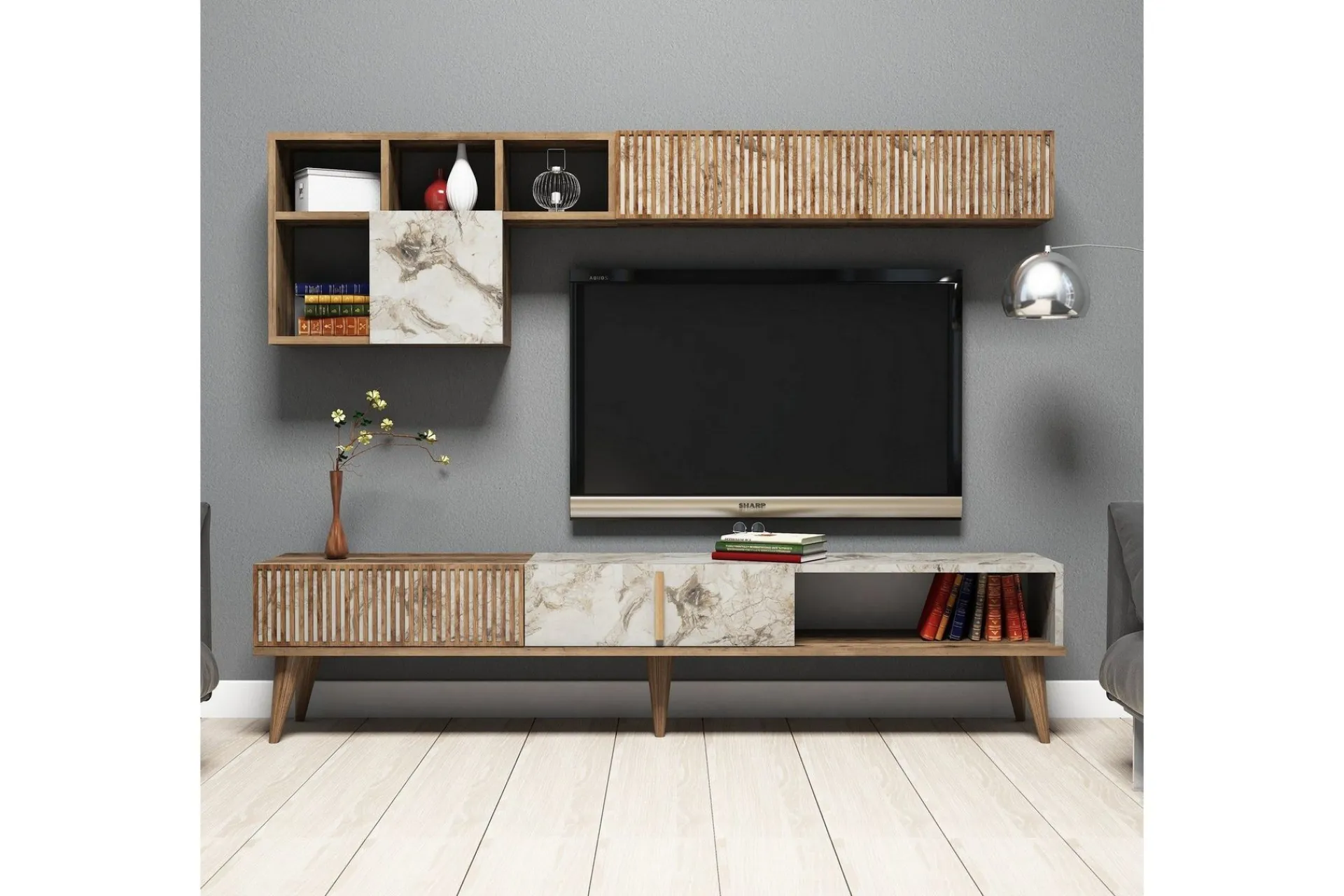 Tv-Møbelsett-Millay TV-møbelsett 180 cm Valnöt,Hvit