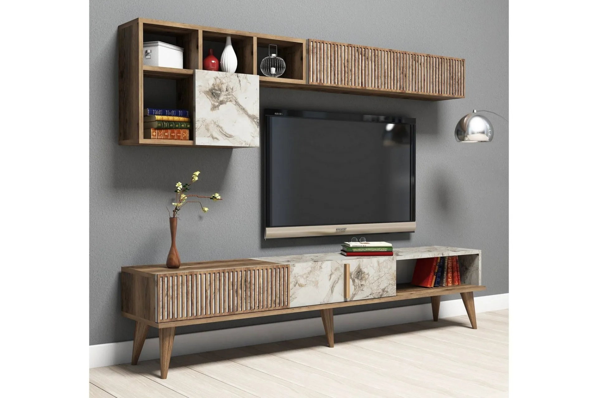 Tv-Møbelsett-Millay TV-møbelsett 180 cm Valnöt,Hvit