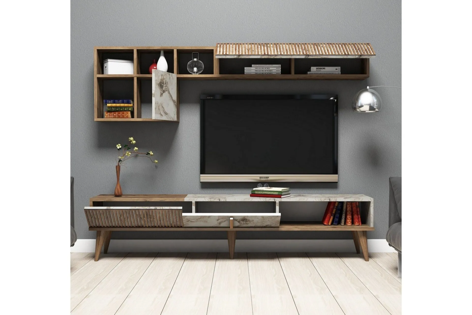 Tv-Møbelsett-Millay TV-møbelsett 180 cm Valnöt,Hvit