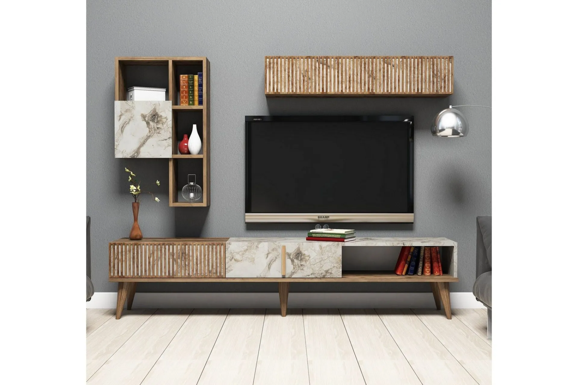 Tv-Møbelsett-Millay TV-møbelsett 180 cm Valnöt,Hvit