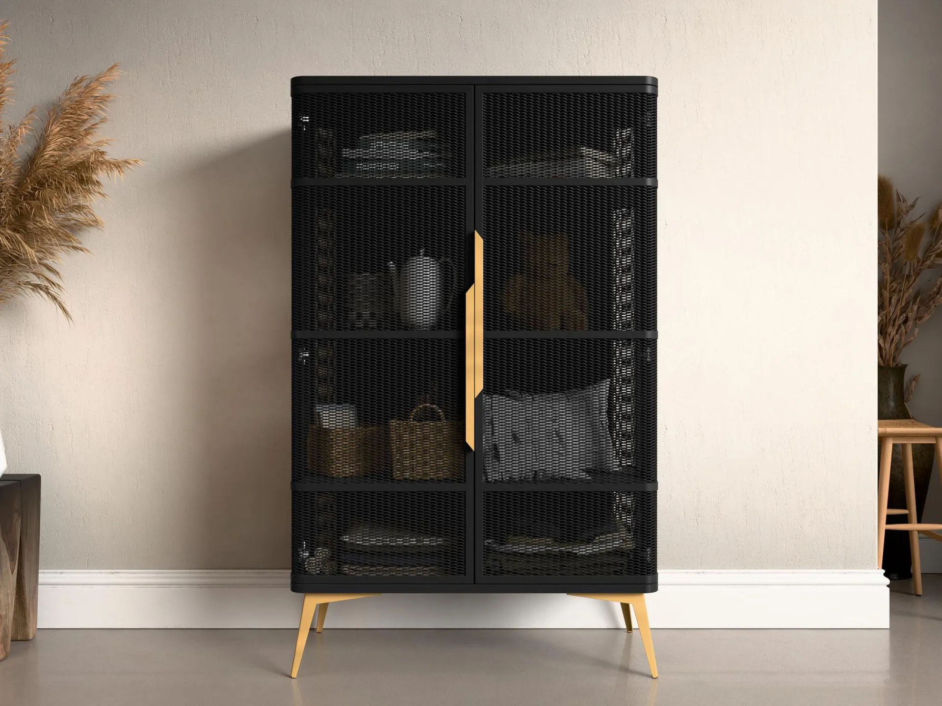 Vitrineskap|Skap-Mireva Vitrineskap 90x145 cm svart, gull