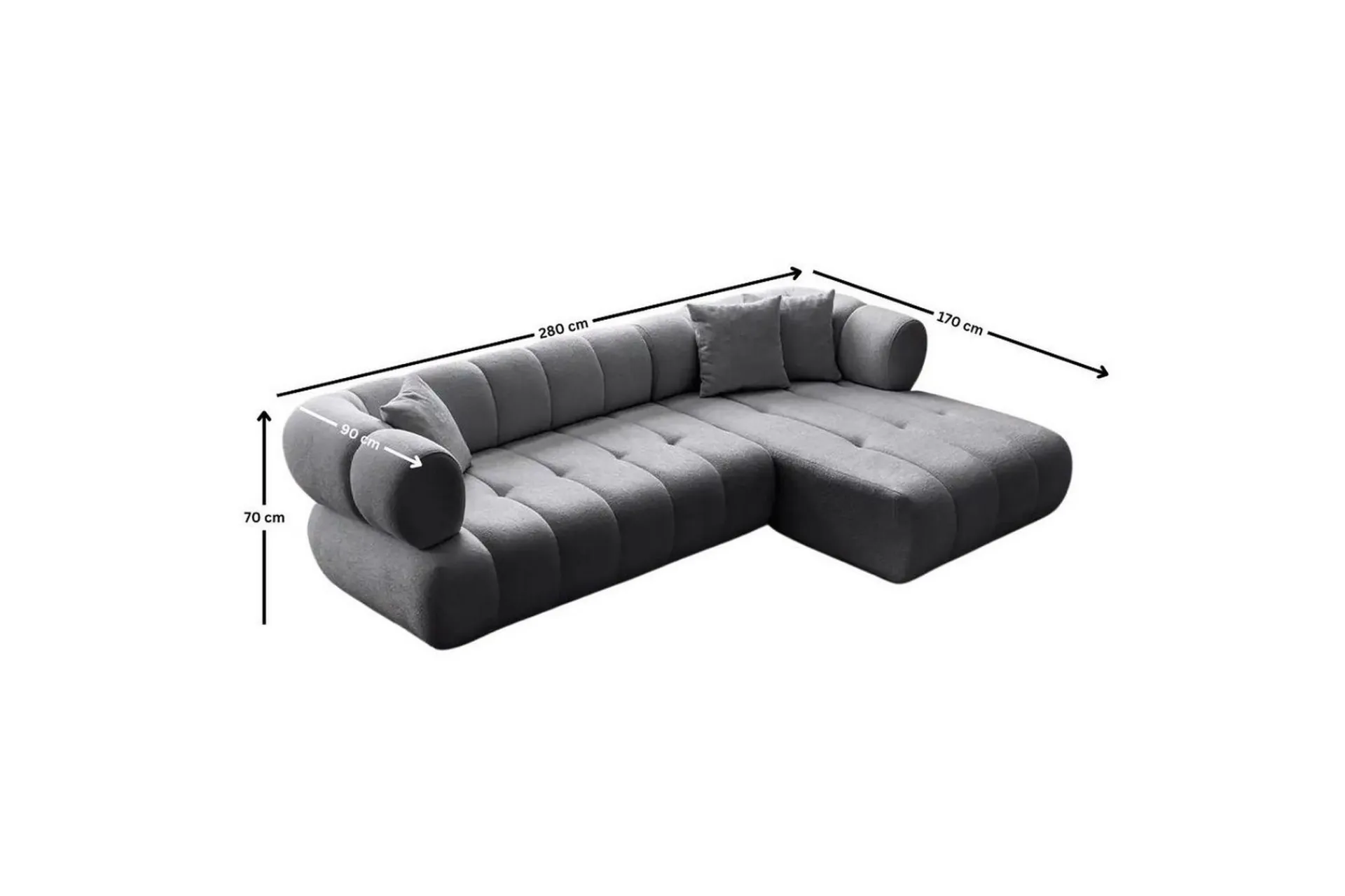 Sofa Med Sjeselong-Mississauga Sofa med divan 3-seter Mørkegrå
