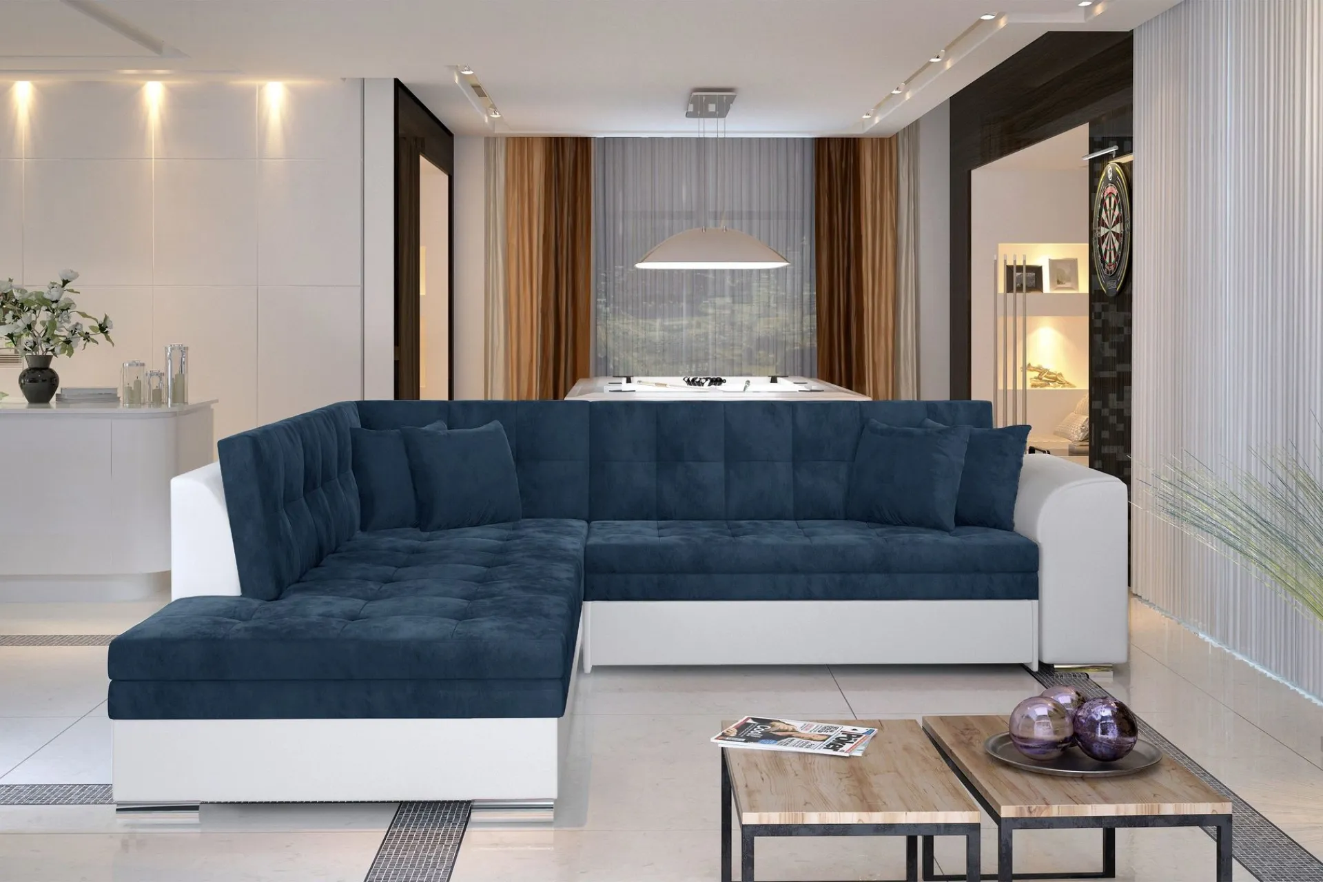 Velour Sofa & Fløyel Sofa-Moclino Hjørnesovesofa Blå,Hvit