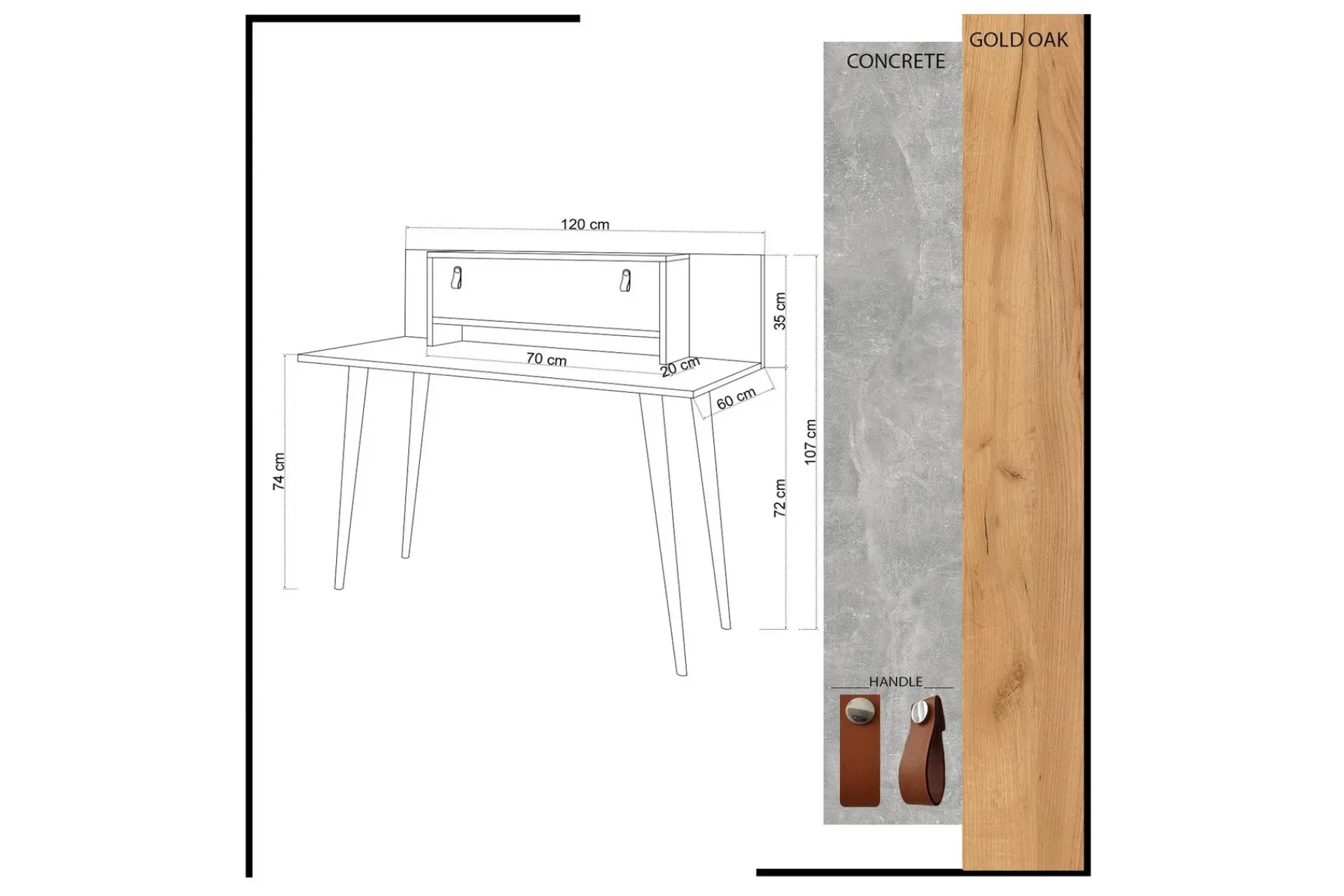 Kontorbord-Mod Design Skrivebord 120 cm med Oppbevaring Hylle+Luke Lærb Brun,Hvit