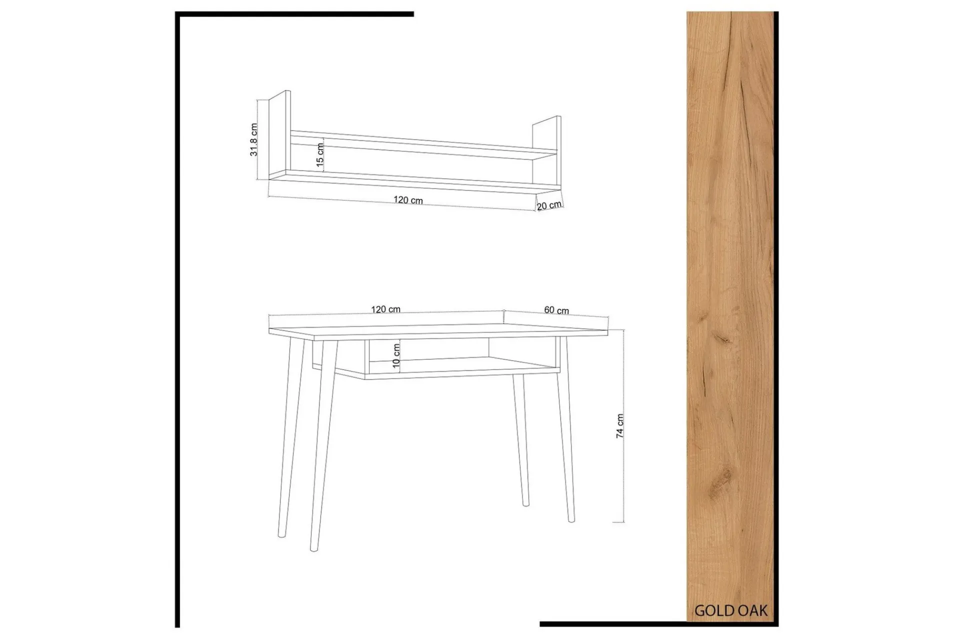 Mod Design Skrivebord 120 cm med Oppbevaring Vegghylle