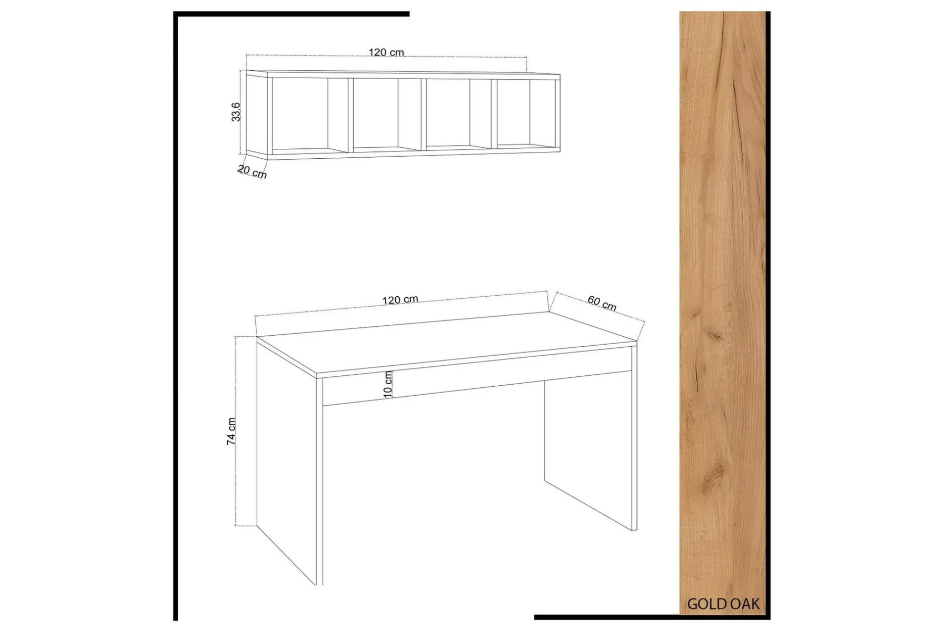 Mod Design Skrivebord 120 cm med Oppbevaring Vegghylle