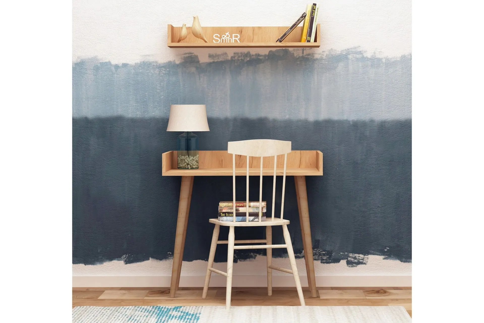 Kontorbord-Mod Design Skrivebord 90 cm med Oppbevaring Vegghylle Brun
