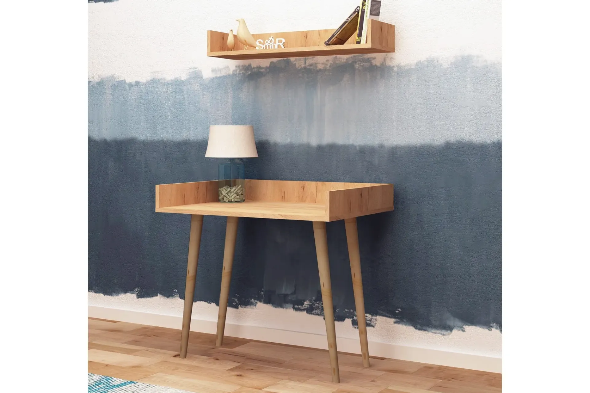 Kontorbord-Mod Design Skrivebord 90 cm med Oppbevaring Vegghylle Brun