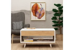 Sofabord-Mod Design Sofabord 80 cm med Oppbevaringsskuff + Hylle Brun,Hvit