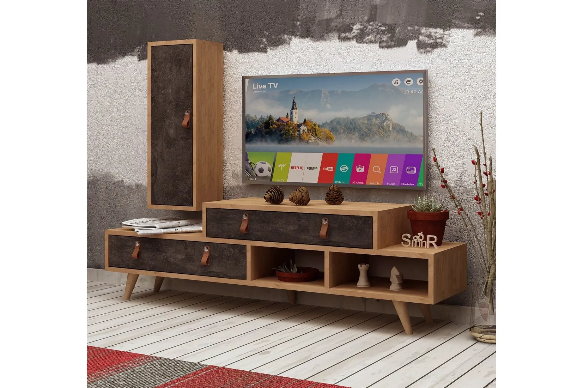 Tv-Møbelsett-Mod Design TV-benk/Skap Brun,Grey