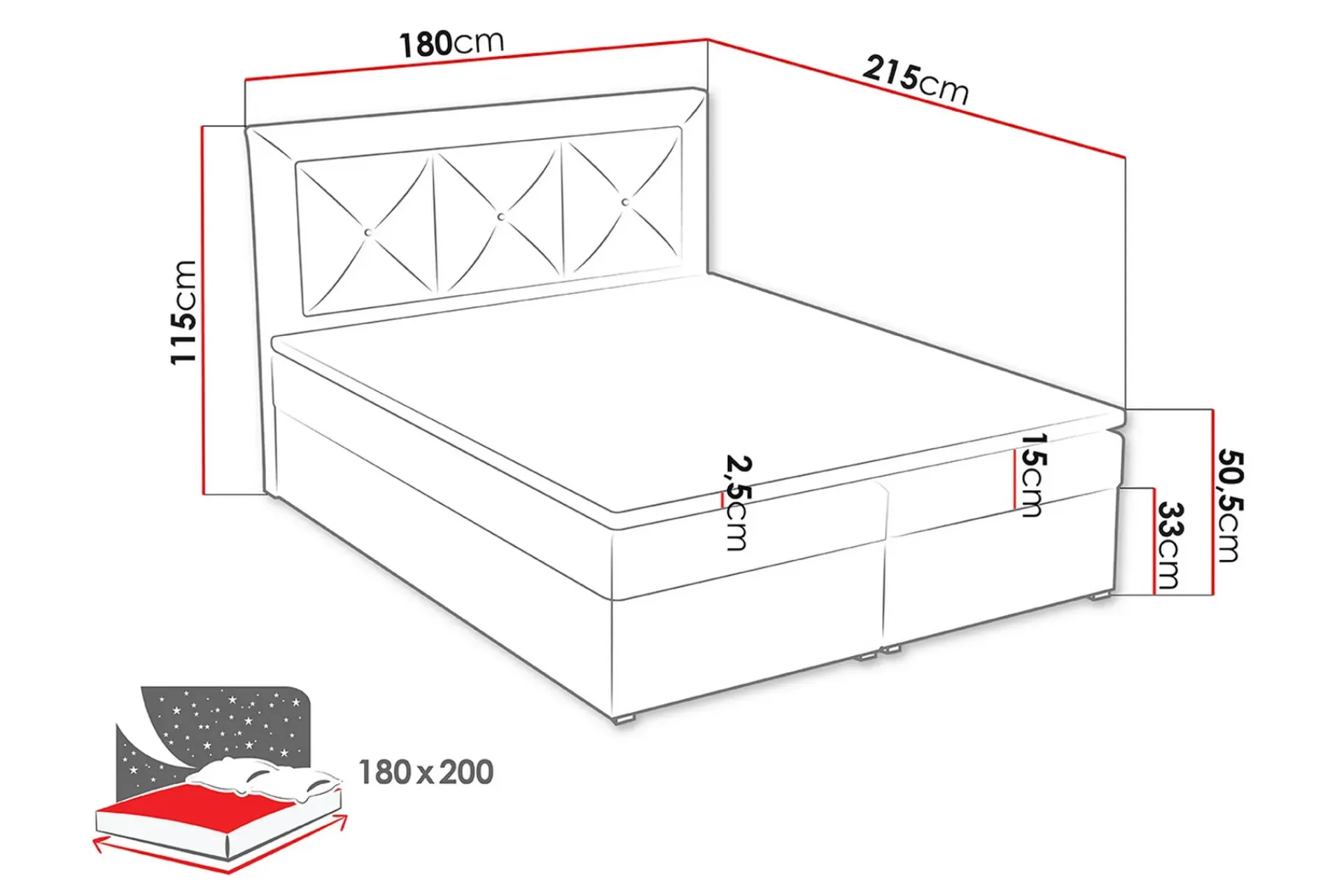 Kontinentalsenger|Seng Med Oppbevaring-Moden Kontinentalseng 180x215 cm Chicago 14