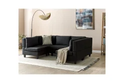 U-Sofa-Modulsoffa Beliani Unstad Beige/ Black Svart
