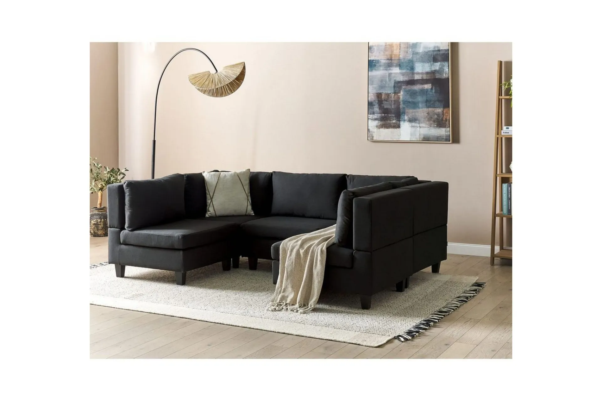 U-Sofa-Modulsoffa Beliani Unstad Beige/ Black Svart