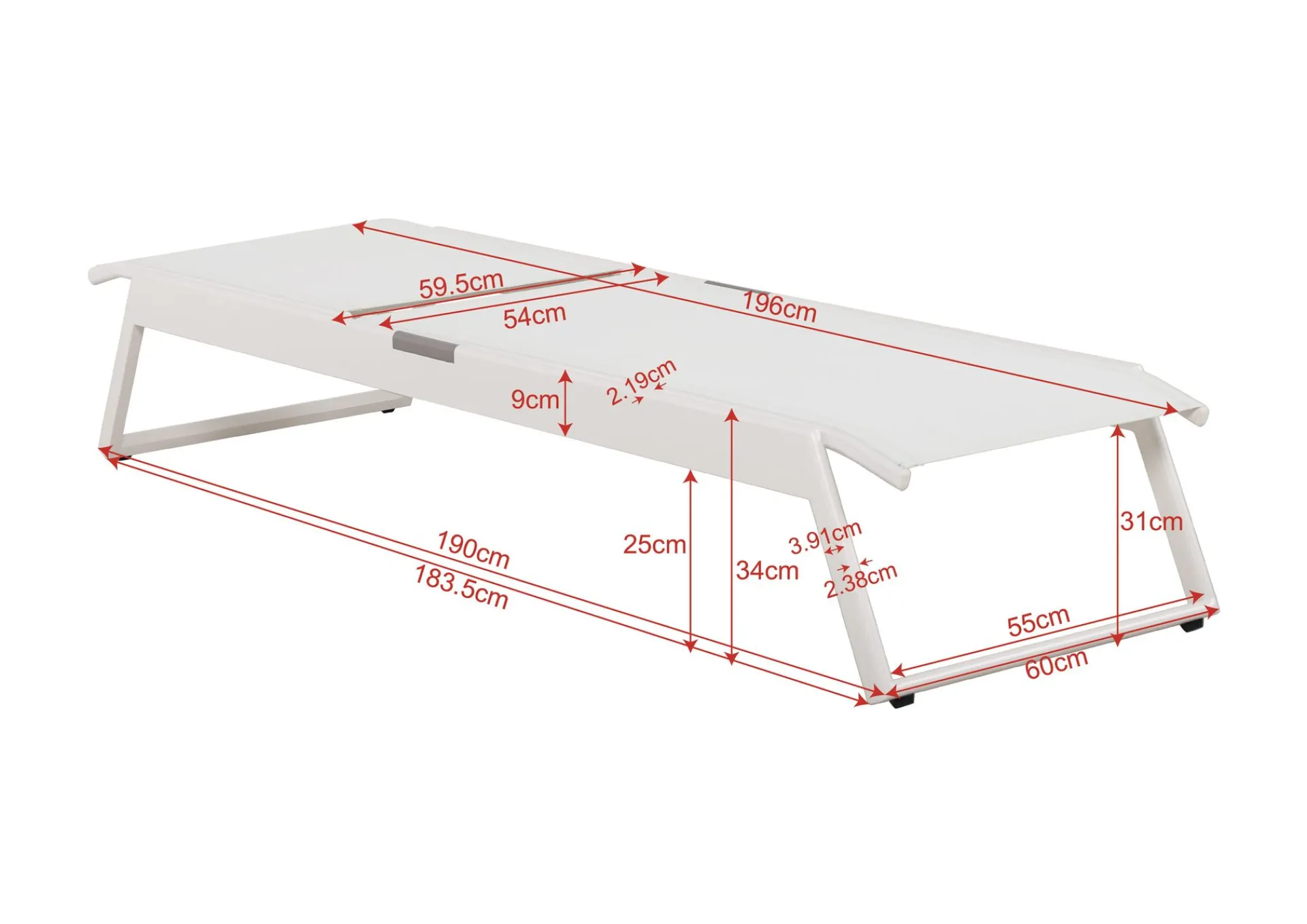 Comfort Garden Solseng-Monaco solseng med justerbar rygg i aluminium, tekstil Hvit