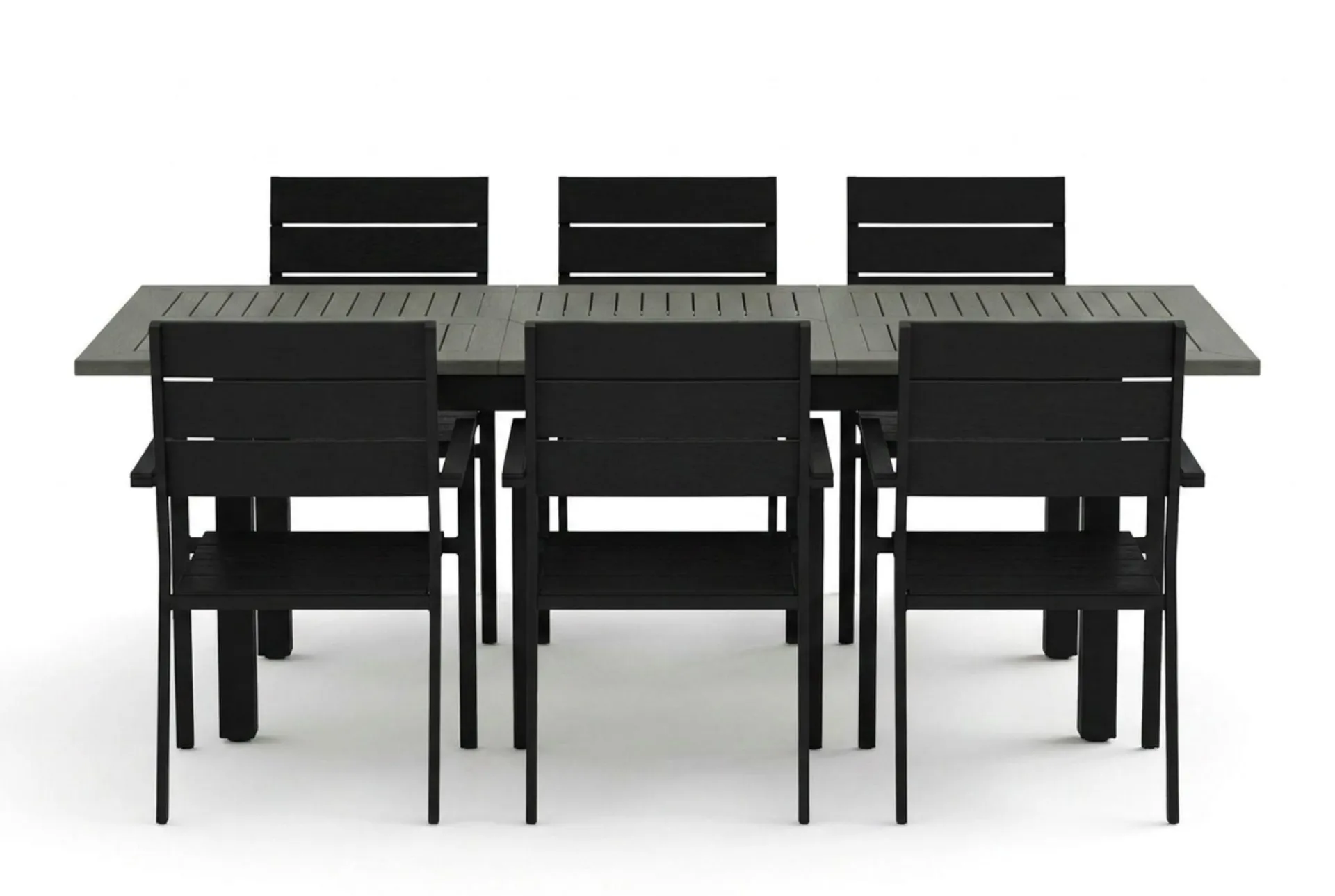 Comfort Garden Monaco utendørs spisegruppe uttrekkbar 150–250x90 med 6 Tunis stablebare stoler