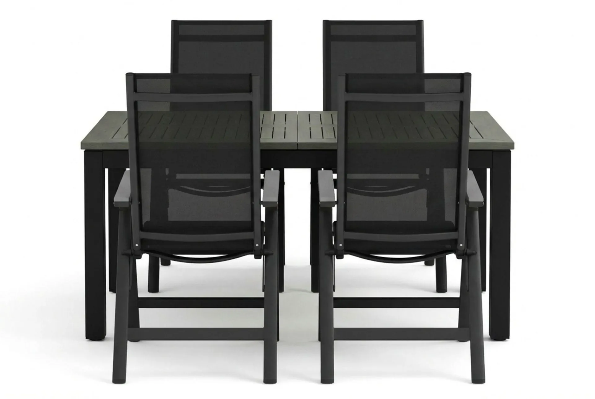Comfort Garden Spisegrupper Hage-Monaco utendørs spisegruppe, uttrekkbar 150-250x90 med 4 Monaco Light regulerbare stoler Svart
