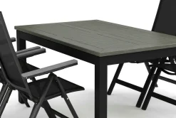 Comfort Garden Spisegrupper Hage-Monaco utendørs spisegruppe, uttrekkbar 150-250x90 med 4 Monaco Light regulerbare stoler Svart