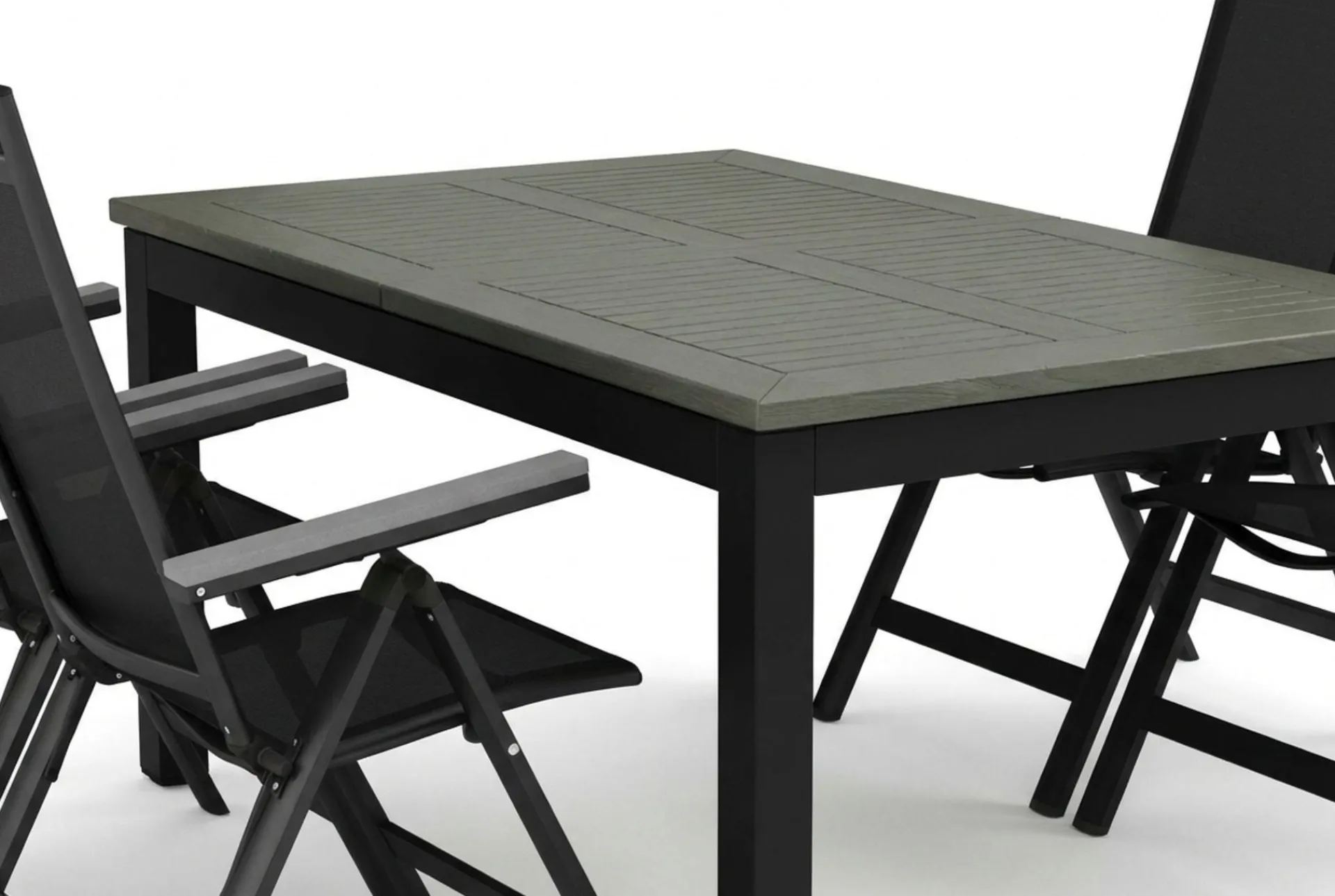 Comfort Garden Spisegrupper Hage-Monaco utendørs spisegruppe, uttrekkbar 150-250x90 med 4 Monaco Light regulerbare stoler Svart
