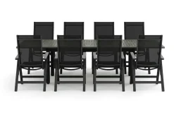 Comfort Garden Monaco utendørs spisegruppe, uttrekkbar 150–250x90 med 4 Maggie regulerbare stoler