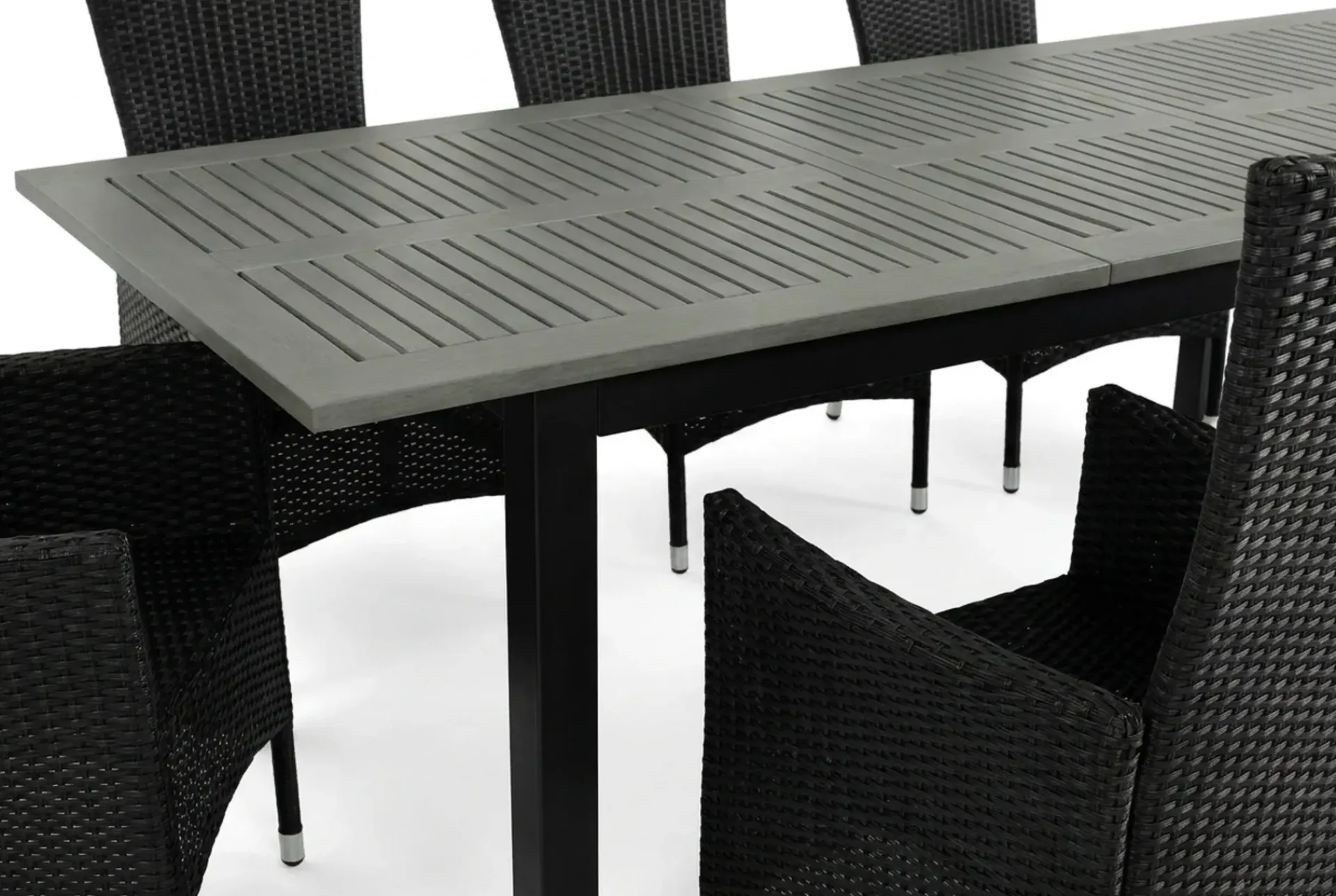 Comfort Garden Spisegrupper Hage-Monaco uttrekkbar utendørs spisegruppe inkl. ileggsplate 210–310 cm med 8 Jenny regulerbar spisestol Svart