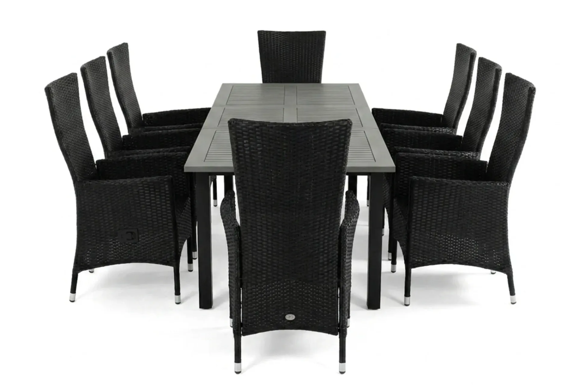Comfort Garden Spisegrupper Hage-Monaco uttrekkbar utendørs spisegruppe inkl. ileggsplate 210–310 cm med 8 Jenny regulerbar spisestol Svart