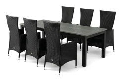 Comfort Garden Spisegrupper Hage-Monaco uttrekkbar utendørs spisegruppe inkl. ileggsplate 210–310 cm med 6 Jenny regulerbar spisestol Svart