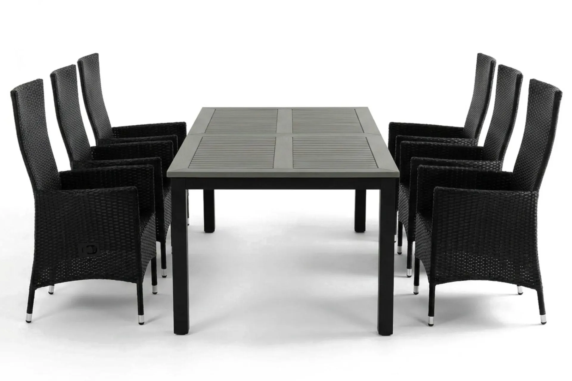 Comfort Garden Spisegrupper Hage-Monaco uttrekkbar utendørs spisegruppe inkl. ileggsplate 210–310 cm med 6 Jenny regulerbar spisestol Svart