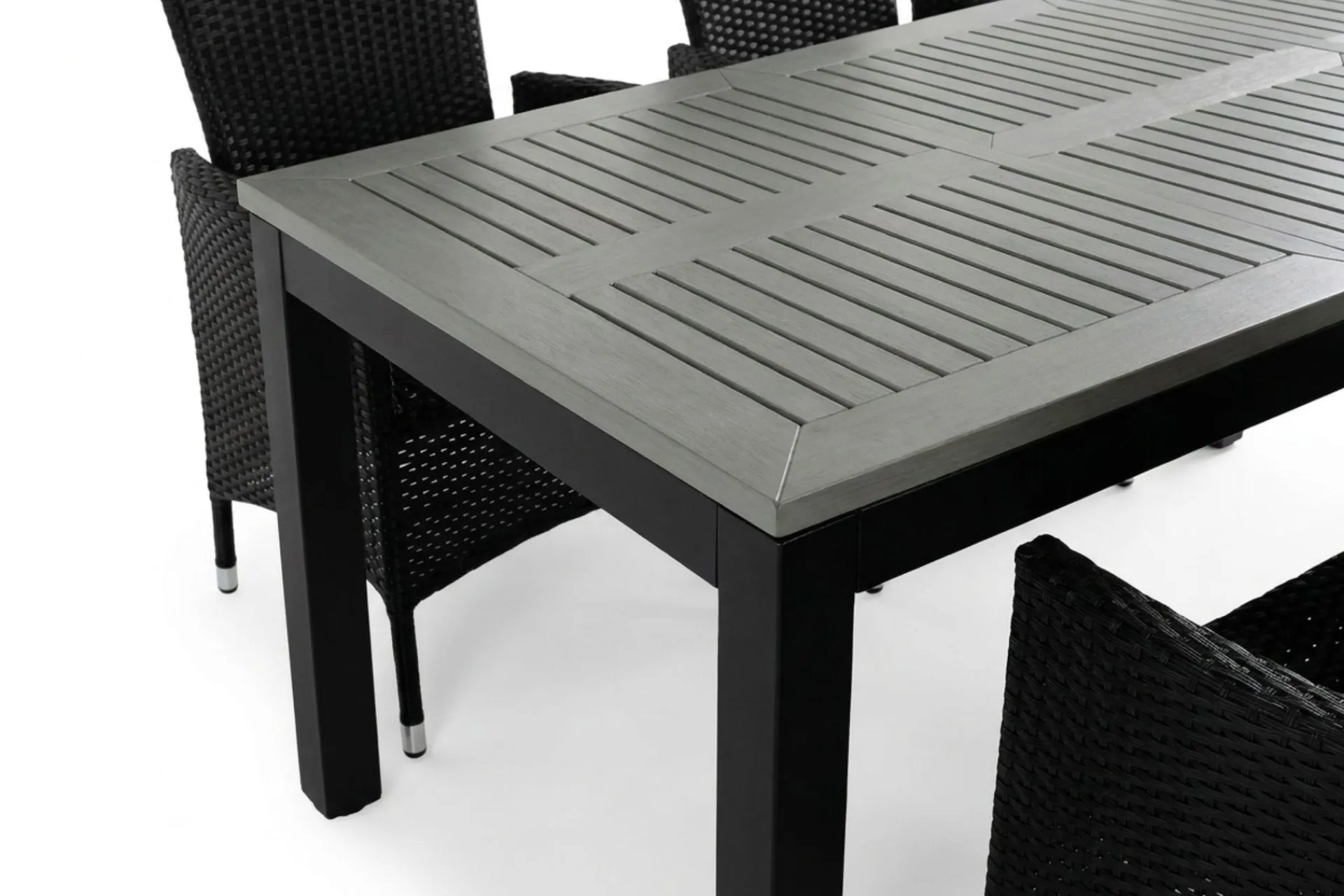 Comfort Garden Spisegrupper Hage-Monaco uttrekkbar utendørs spisegruppe inkl. ileggsplate 150–250 cm med 6 Jenny regulerbar spisestol Svart