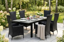 Comfort Garden Spisegrupper Hage-Monaco uttrekkbar utendørs spisegruppe inkl. ileggsplate 150–250 cm med 6 Jenny regulerbar spisestol Svart