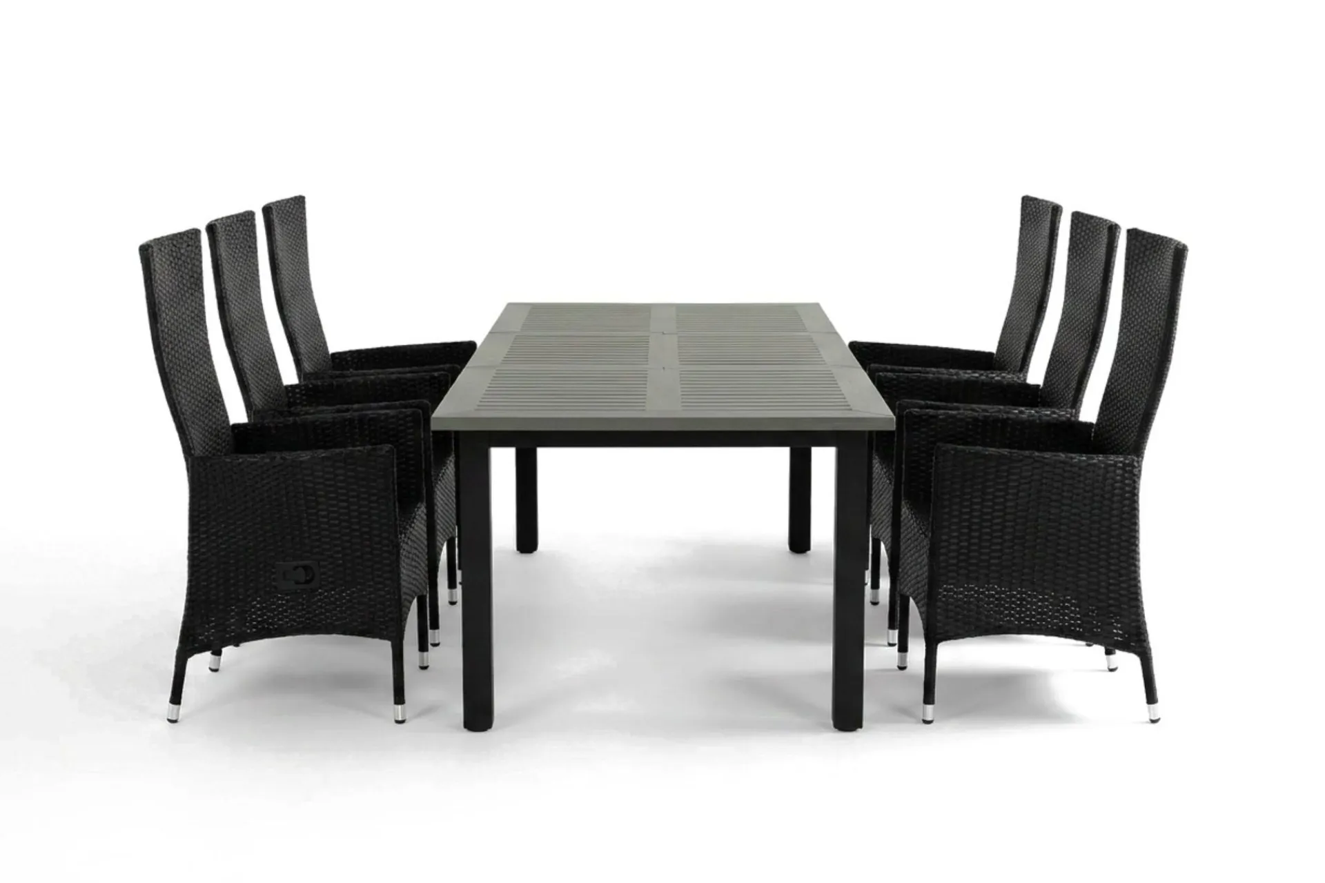 Comfort Garden Spisegrupper Hage-Monaco uttrekkbar utendørs spisegruppe inkl. ileggsplate 150–250 cm med 6 Jenny regulerbar spisestol Svart
