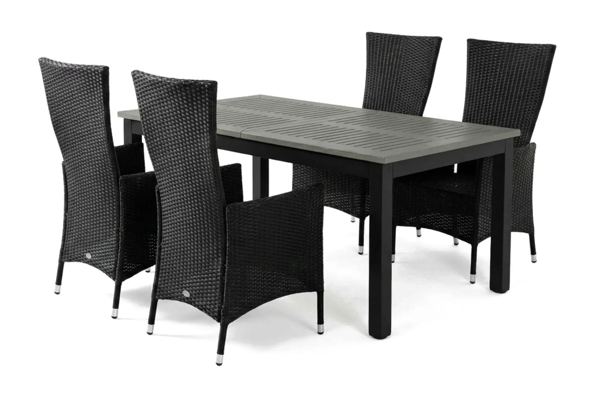 Comfort Garden Spisegrupper Hage-Monaco uttrekkbar utendørs spisegruppe inkl. ileggsplate 150–250 cm med 4 Jenny regulerbar spisestol Svart