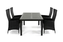 Comfort Garden Spisegrupper Hage-Monaco uttrekkbar utendørs spisegruppe inkl. ileggsplate 150–250 cm med 4 Jenny regulerbar spisestol Svart
