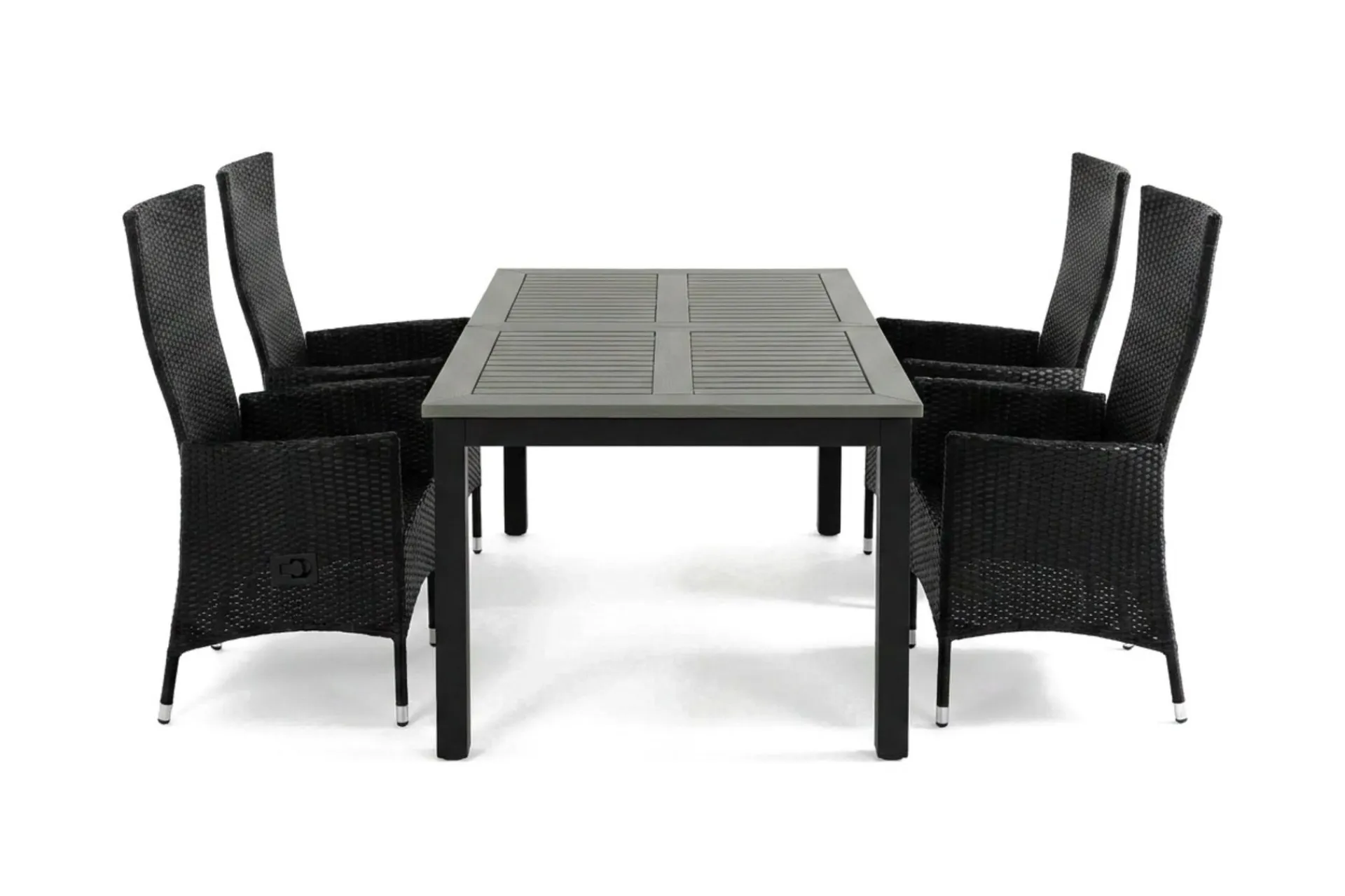 Comfort Garden Spisegrupper Hage-Monaco uttrekkbar utendørs spisegruppe inkl. ileggsplate 150–250 cm med 4 Jenny regulerbar spisestol Svart
