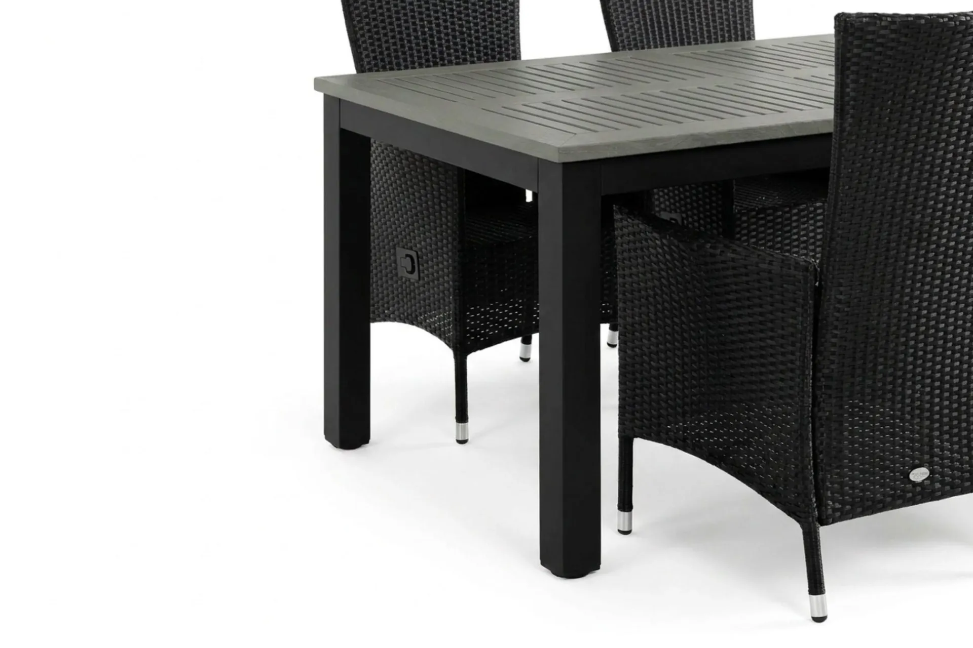 Comfort Garden Spisegrupper Hage-Monaco uttrekkbar utendørs spisegruppe inkl. ileggsplate 150–250 cm med 4 Jenny regulerbar spisestol Svart