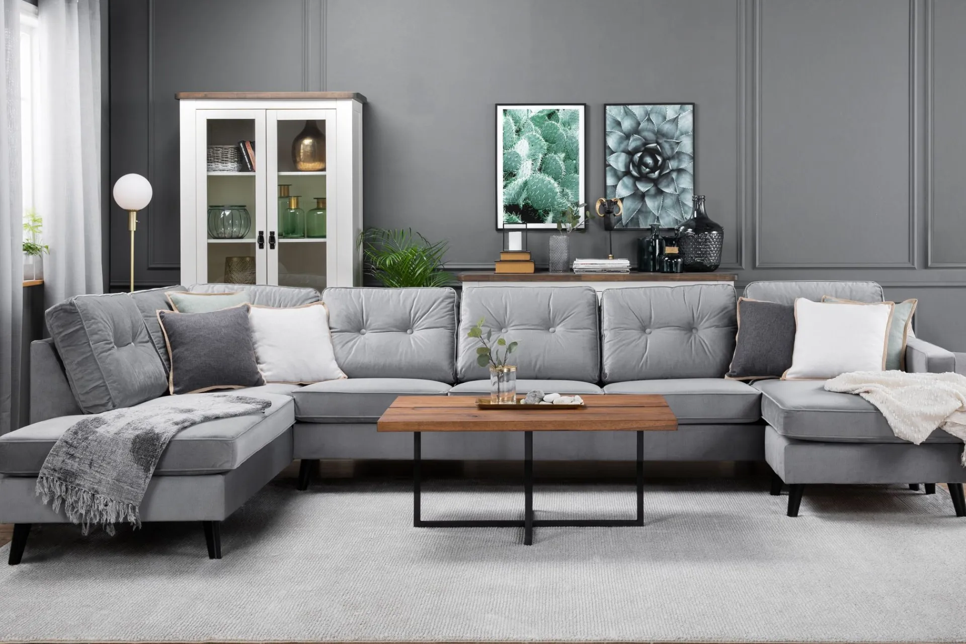 Scandinavian Choice U-Sofa-Monroe U-sofa med divan høyre fløyel Light grey