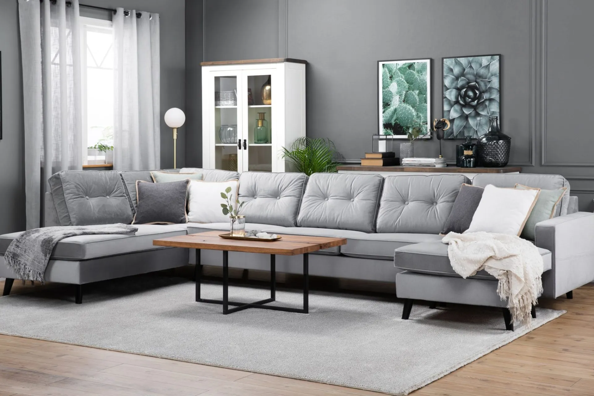 Scandinavian Choice U-Sofa-Monroe U-sofa med divan høyre fløyel Light grey