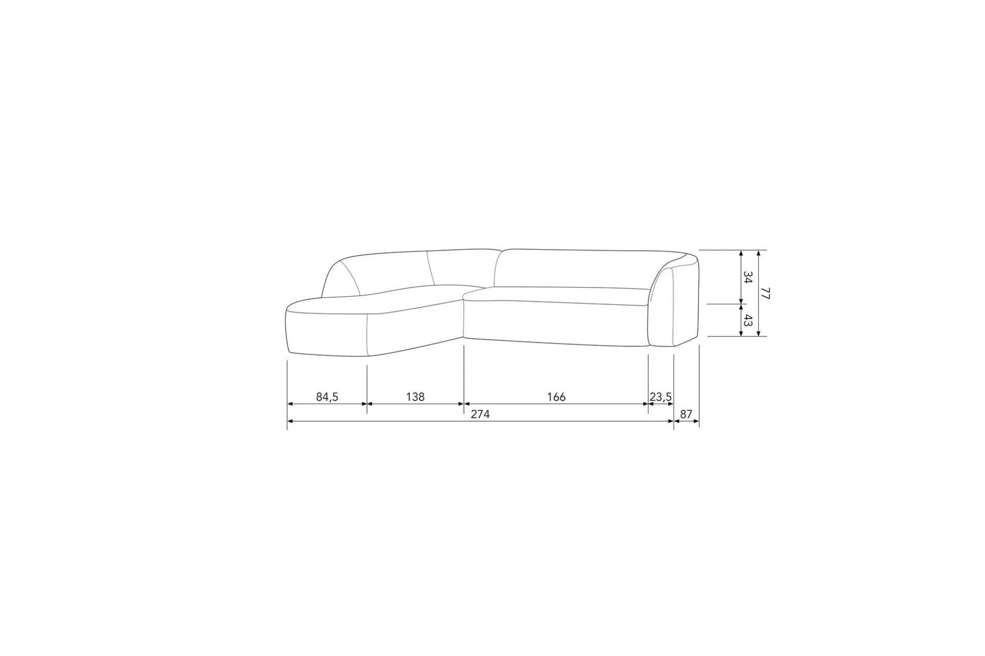 Sofa Med Sjeselong-Mooli Sofa med Sjeselong 3-seter Ljusbrun