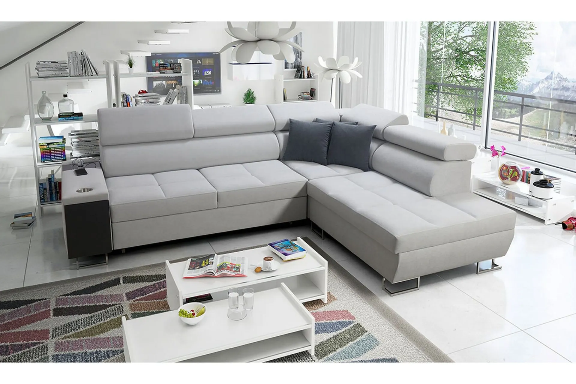 Velour Sofa & Fløyel Sofa-Morenia 3-seters Hjørnesovesofa Høyre Nour Sammet 15 + Nour Sammet 12