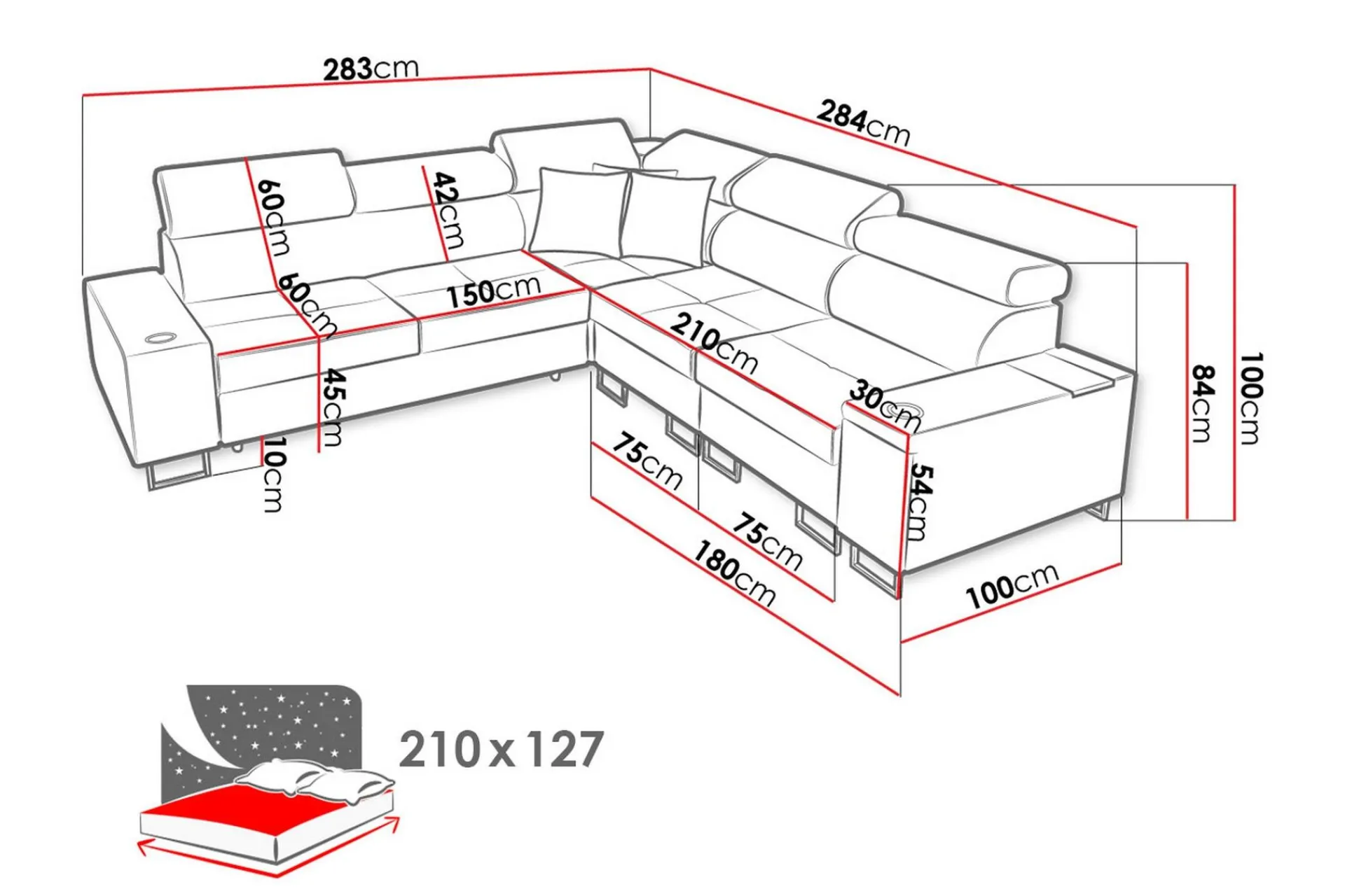 Velour Sofa & Fløyel Sofa-Morenia 4-seters Hjørnesovesofa Venstre Nour Sammet 15 + Nour Sammet 12