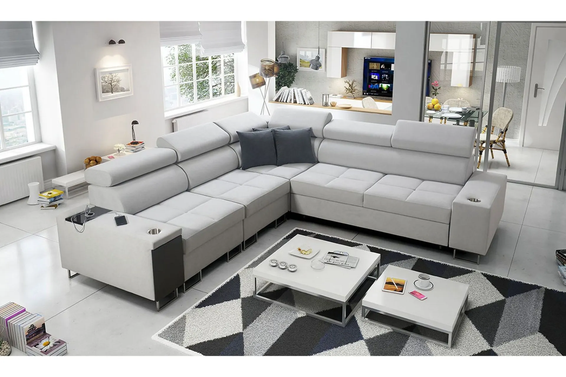 Velour Sofa & Fløyel Sofa-Morenia 4-seters Hjørnesovesofa Venstre Nour Sammet 15 + Nour Sammet 12
