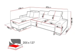Velour Sofa & Fløyel Sofa-Morenia 3-seters Hjørnesovesofa Venstre Nour Sammet 15 + Nour Sammet 12