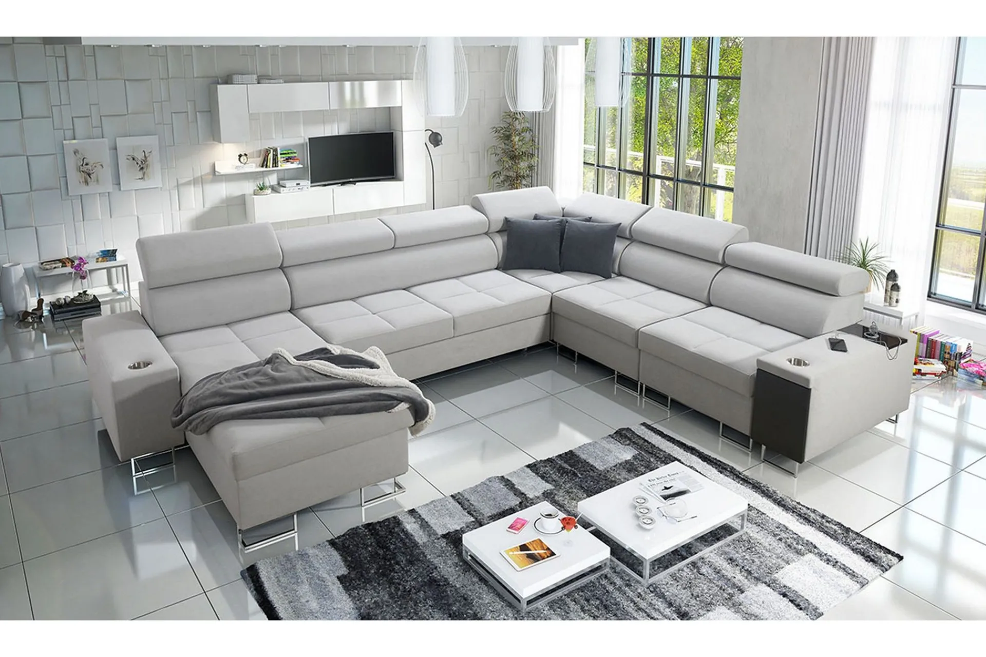 Velour Sofa & Fløyel Sofa-Morenia 4-seters Hjørnesovesofa Venstre Nour Sammet 15 + Nour Sammet 12