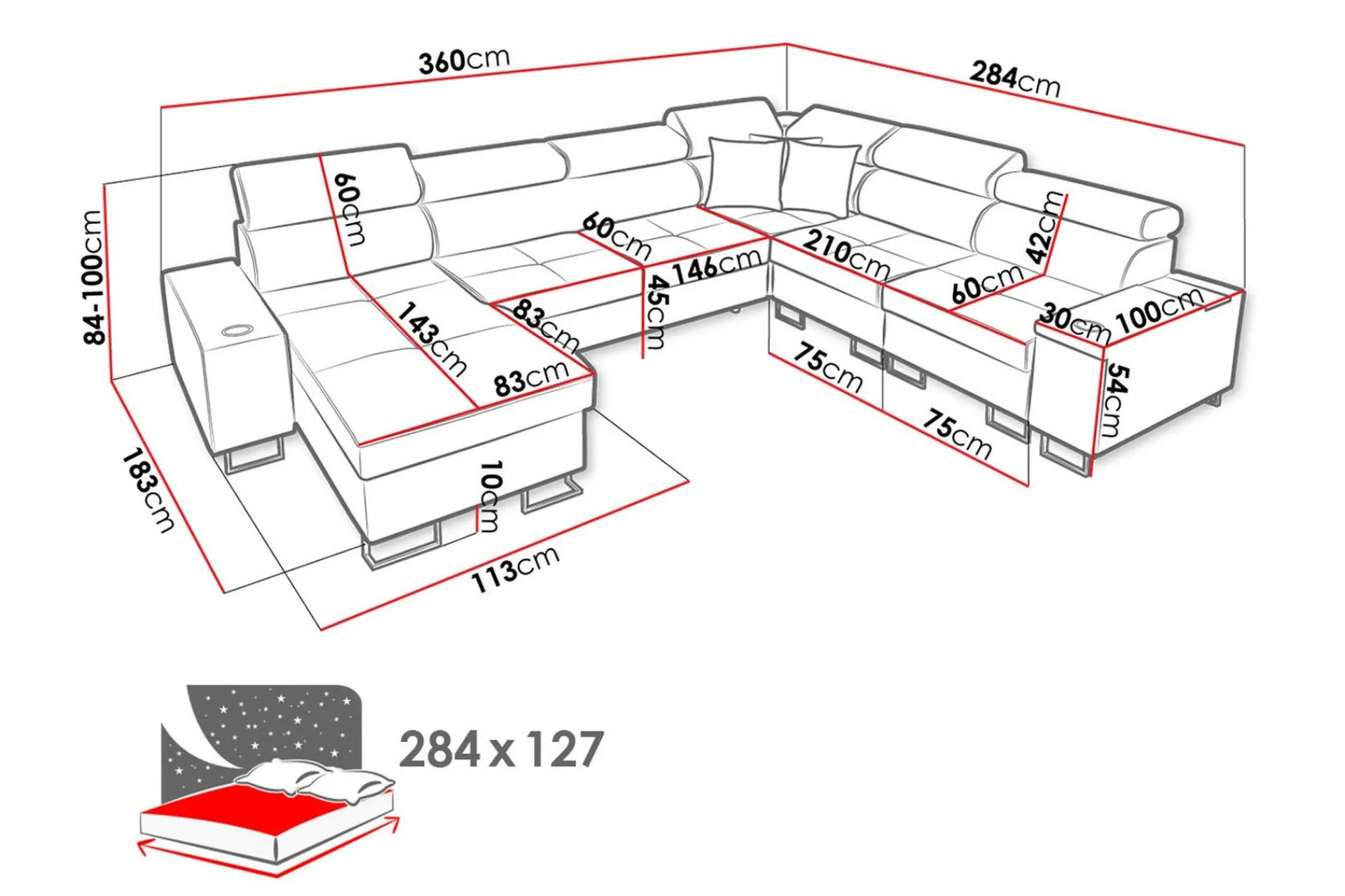 Velour Sofa & Fløyel Sofa-Morenia 4-seters Hjørnesovesofa Venstre Nour Sammet 15 + Nour Sammet 12