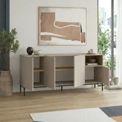 Gangbord|Avlastningsbord-Morlen Konsoll 180x80x41,8 cm Sandstone, Natural Oak, Black
