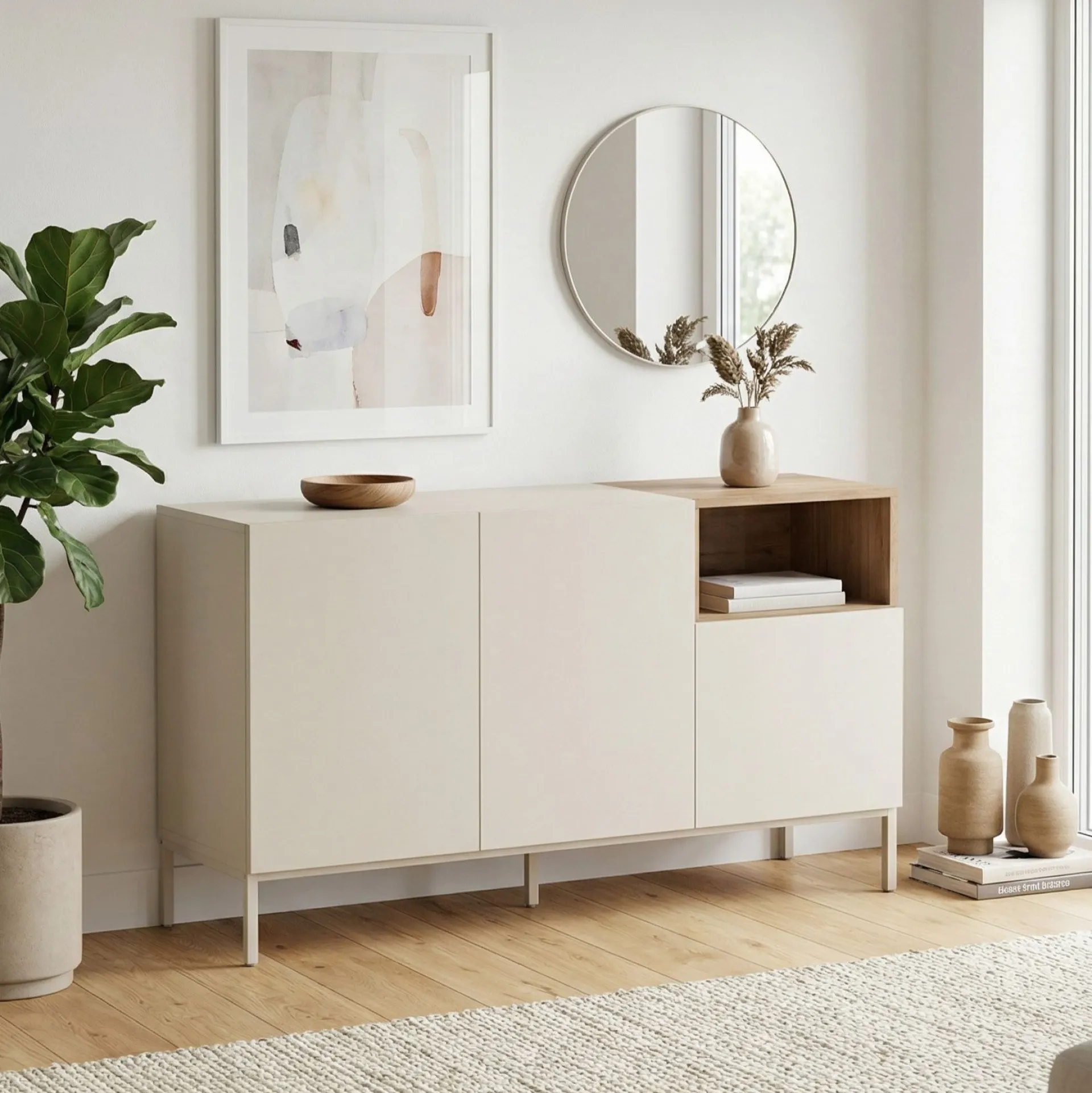 Sideboard & Skjenker-Morlen Konsoll 140x80x41,8 cm Sandstein Naturlig eik