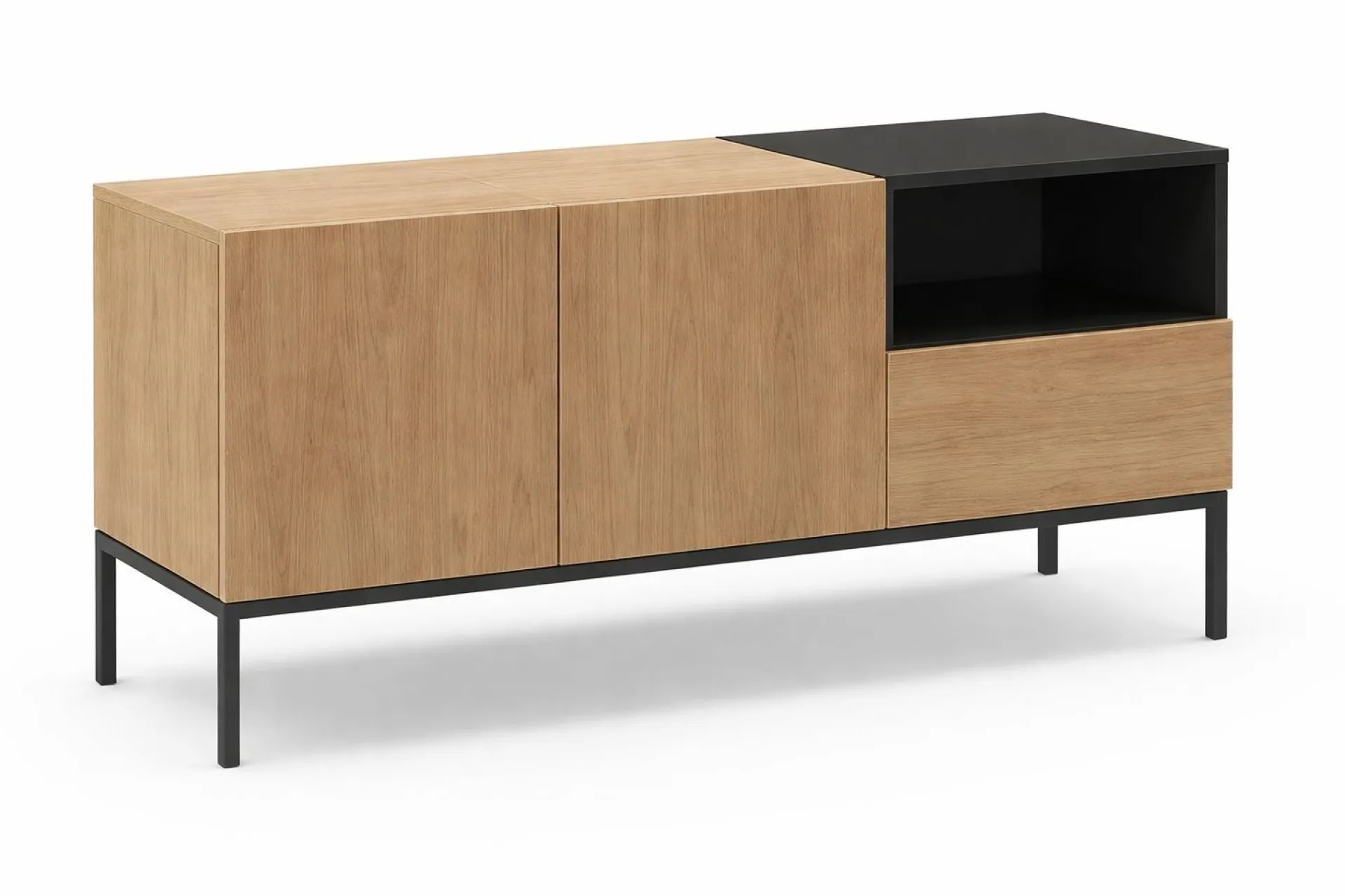Tv-Benk & Mediabenk-Morlen TV-benk 140 cm Naturlig eik, tre-svart, svart